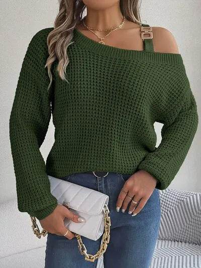 Asymmetrical Neck Long Sleeve Sweater - Bona Fide Fashion
