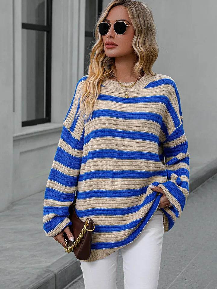 Striped Dropped Shoulder Sweater - Bona Fide Fashion