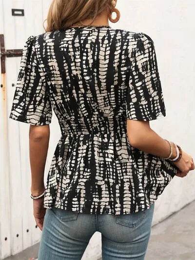 Printed V-Neck Half Sleeve Blouse - Bona Fide Fashion