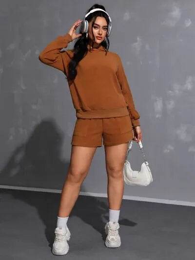 Long Sleeve Hoodie and Pocketed Shorts Set - Bona Fide Fashion
