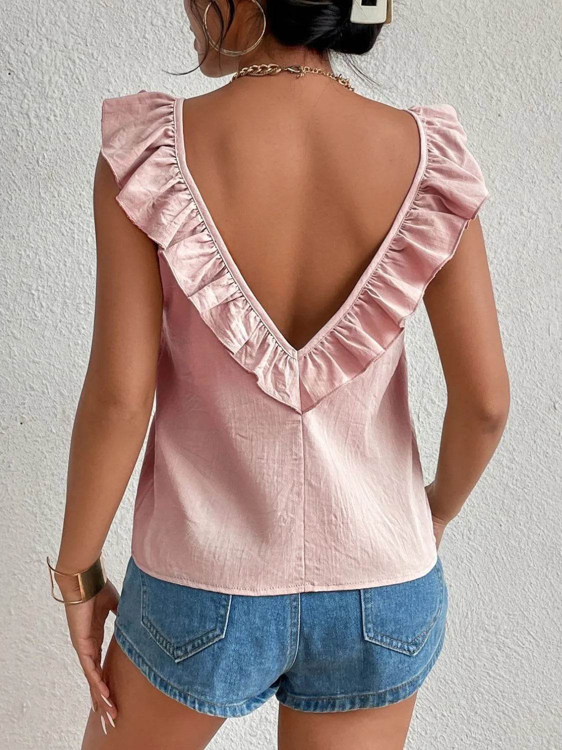 Backless Ruffled Scoop Neck Tank - Bona Fide Fashion
