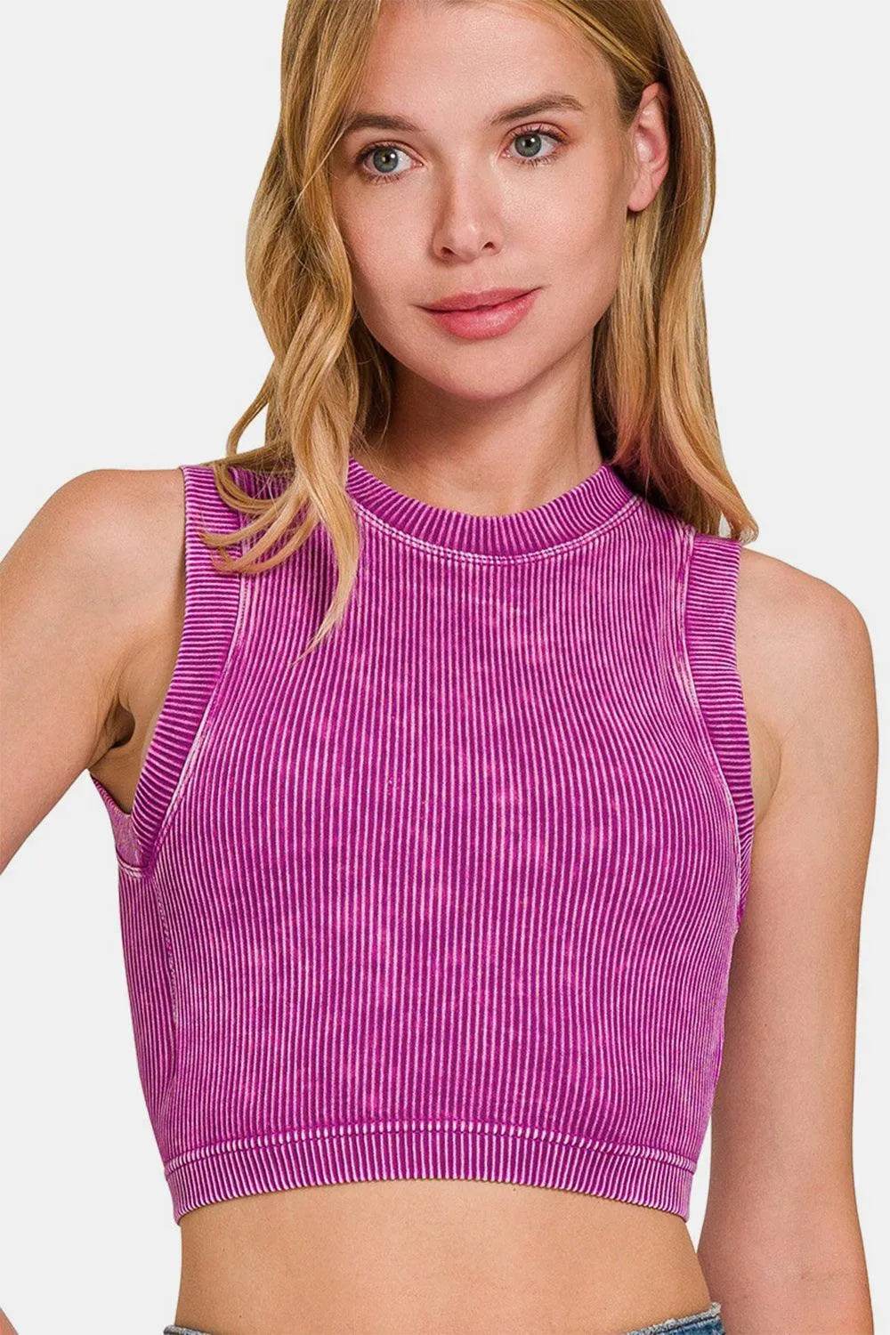 Bona Fide Fashion - Washed Ribbed Seamless Crop Tank with Bra Pad - Women Fashion - Bona Fide Fashion