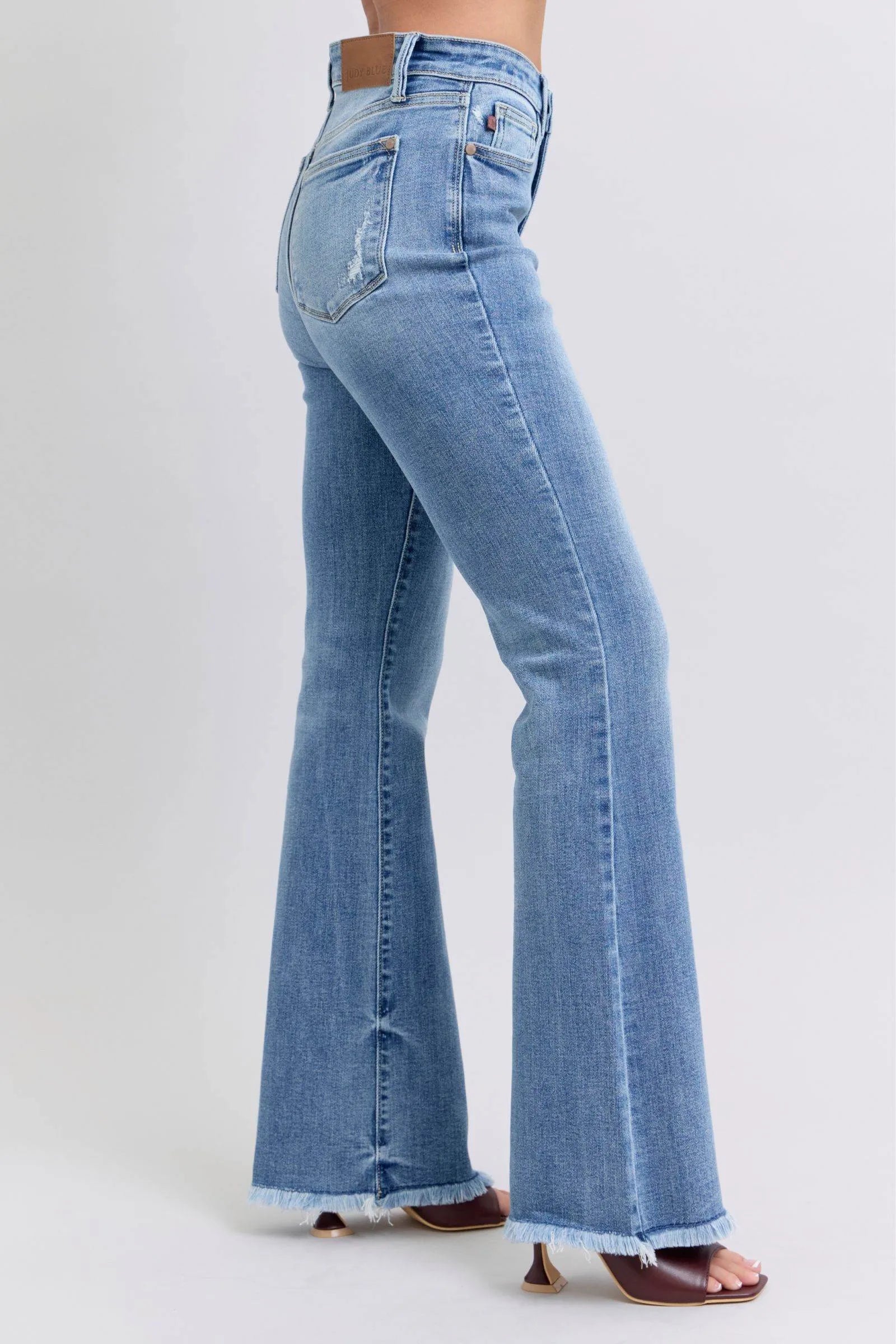 Judy Blue Full Size Raw Hem High Rise Bootcut Jeans - Bona Fide Fashion