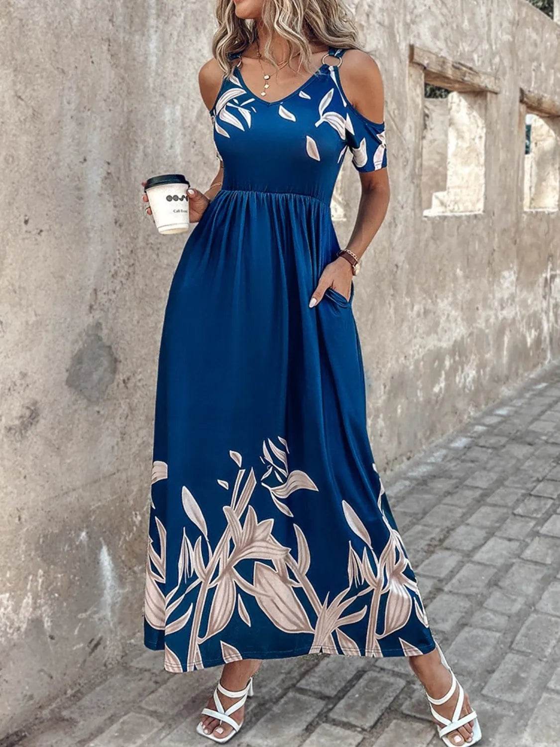 Printed Cold Shoulder Dress - Bona Fide Fashion