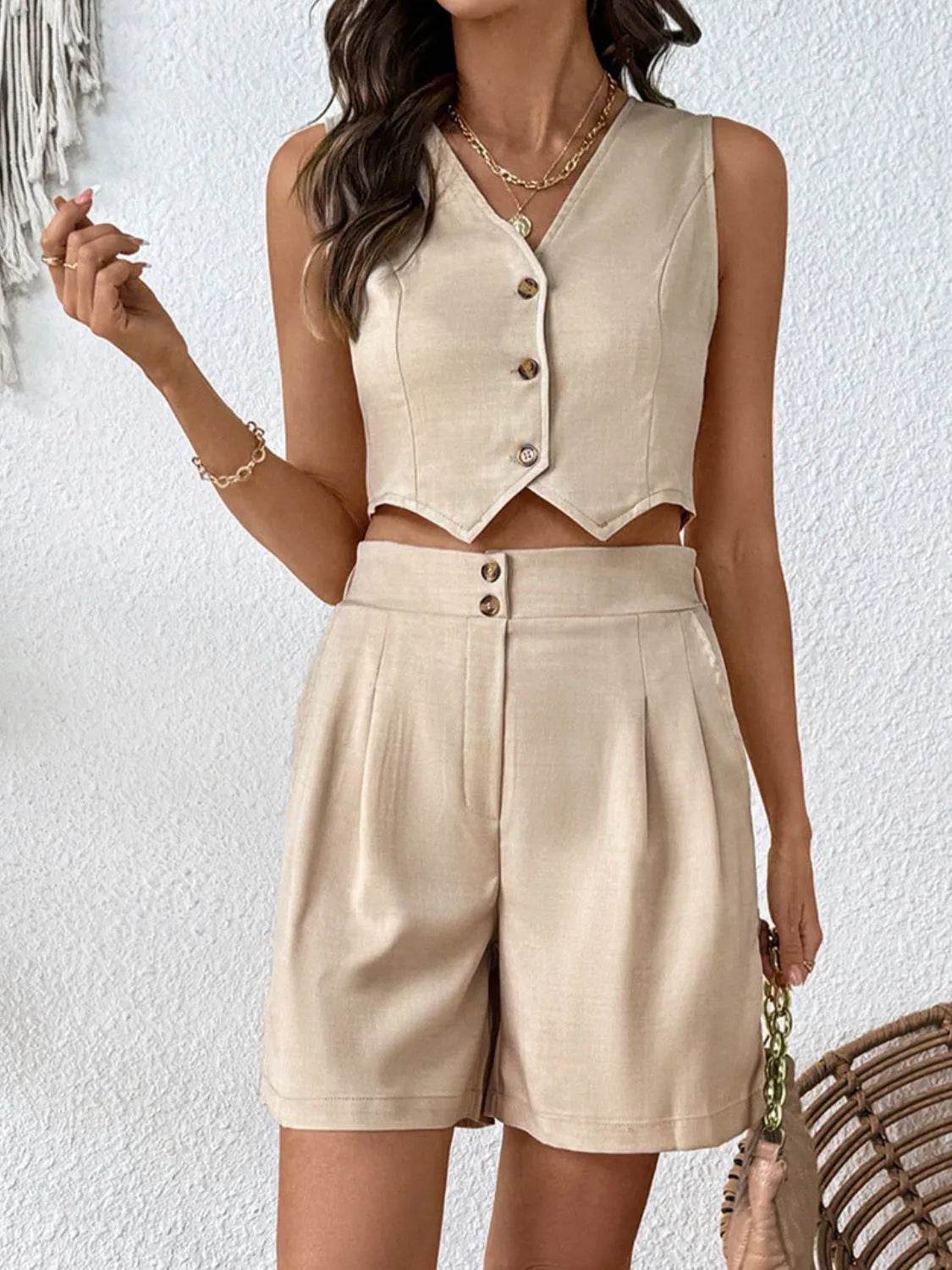 V-Neck Vest and Shorts Set - Bona Fide Fashion