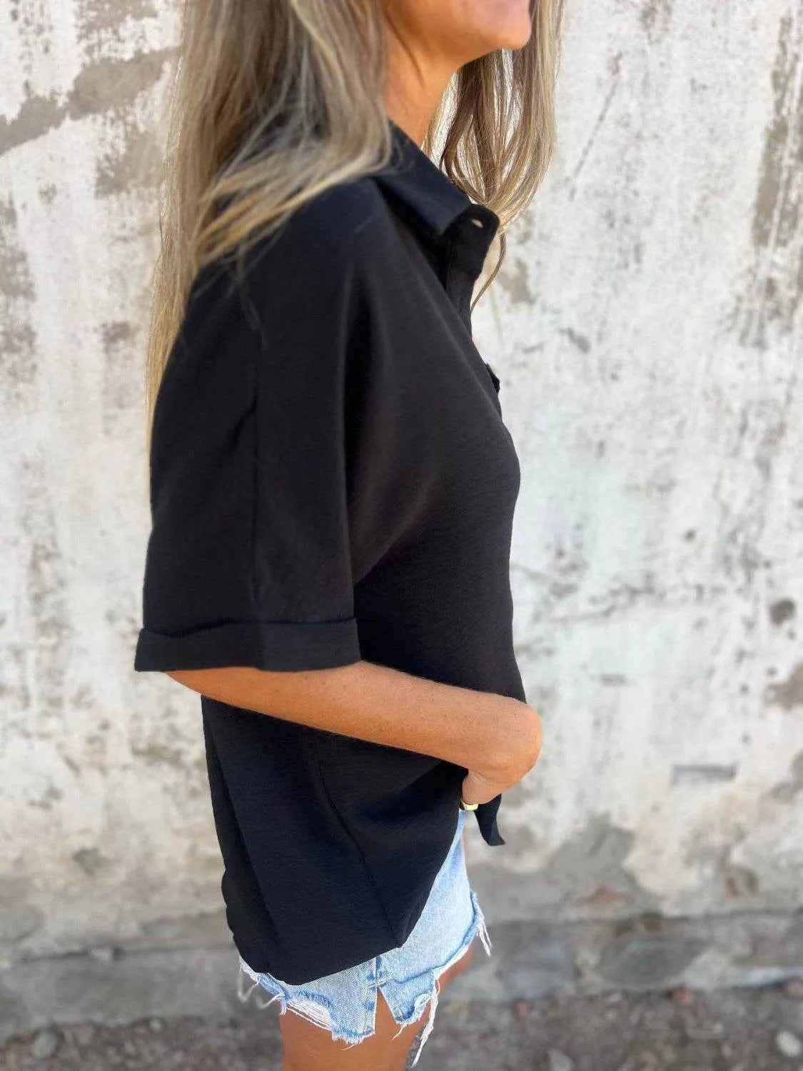 Full Size Button Down Short Sleeve Shirt Plus Size - Bona Fide Fashion
