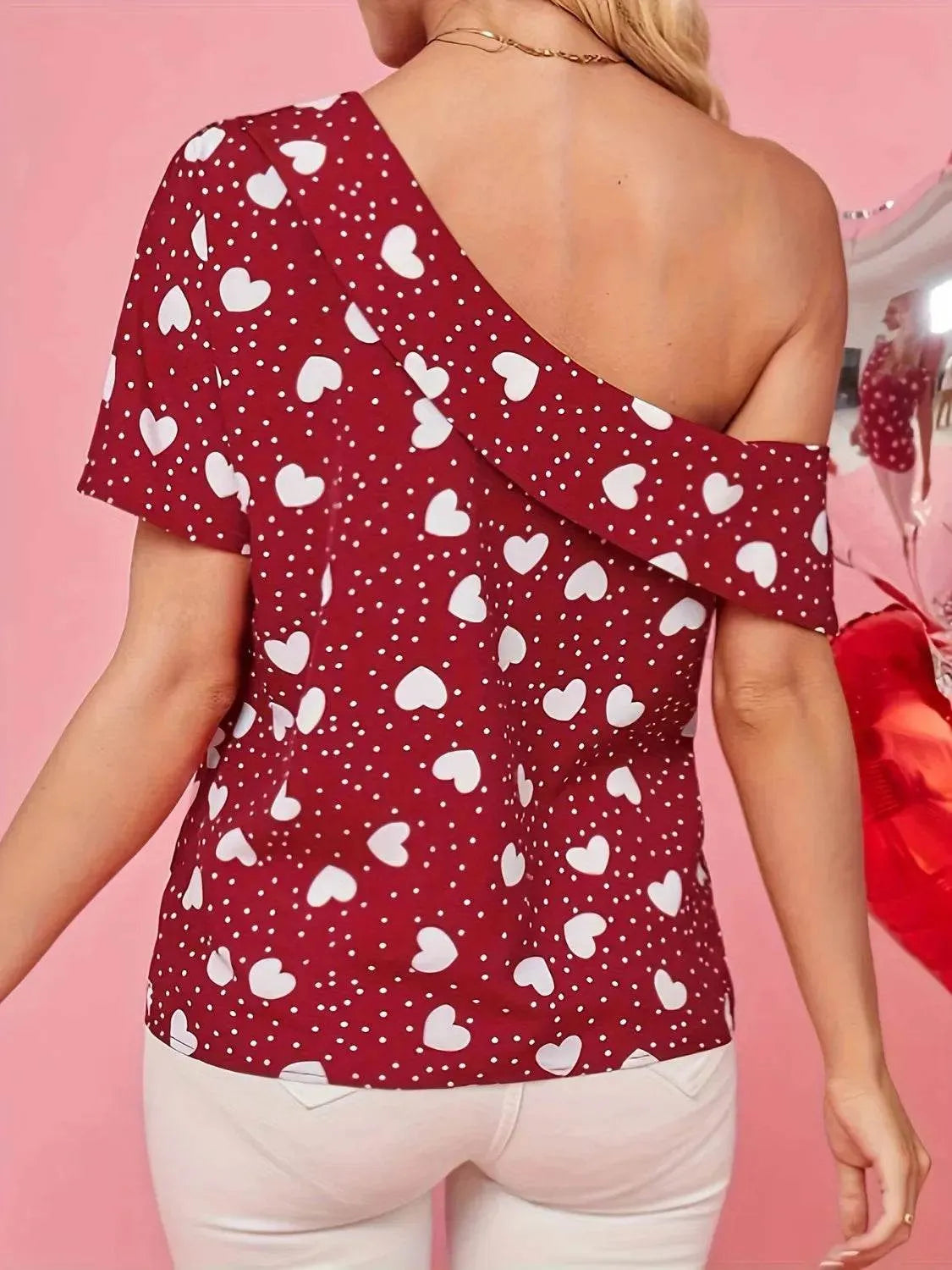 Heart One Shoulder Short Sleeve T-Shirt - Bona Fide Fashion