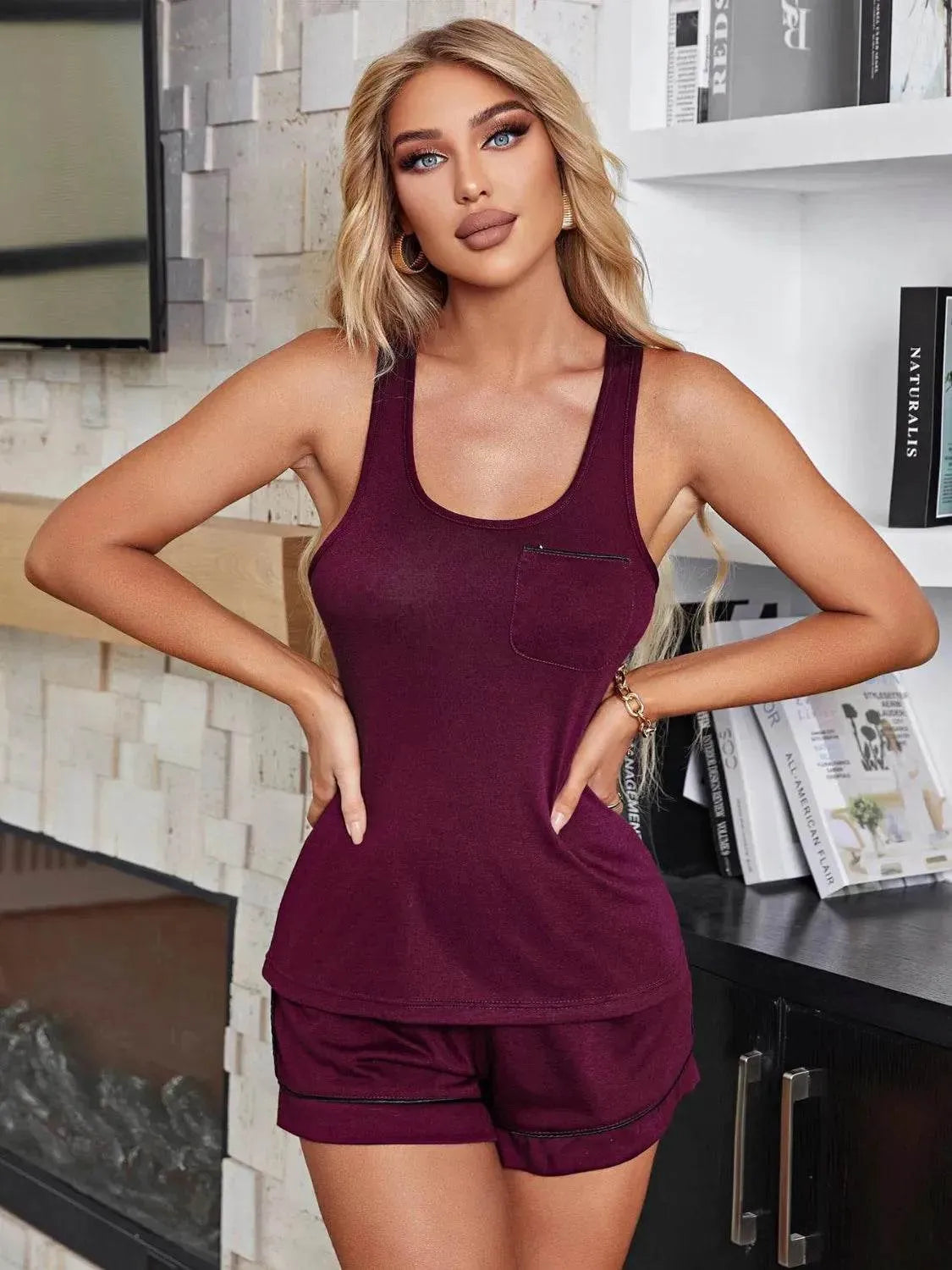 Scoop Neck Wide Strap and Shorts Lounge Set - Bona Fide Fashion