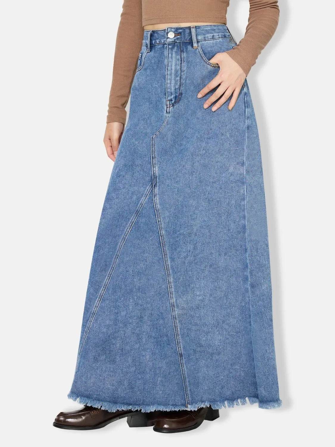 Raw Hem Maxi Denim Skirt - Bona Fide Fashion