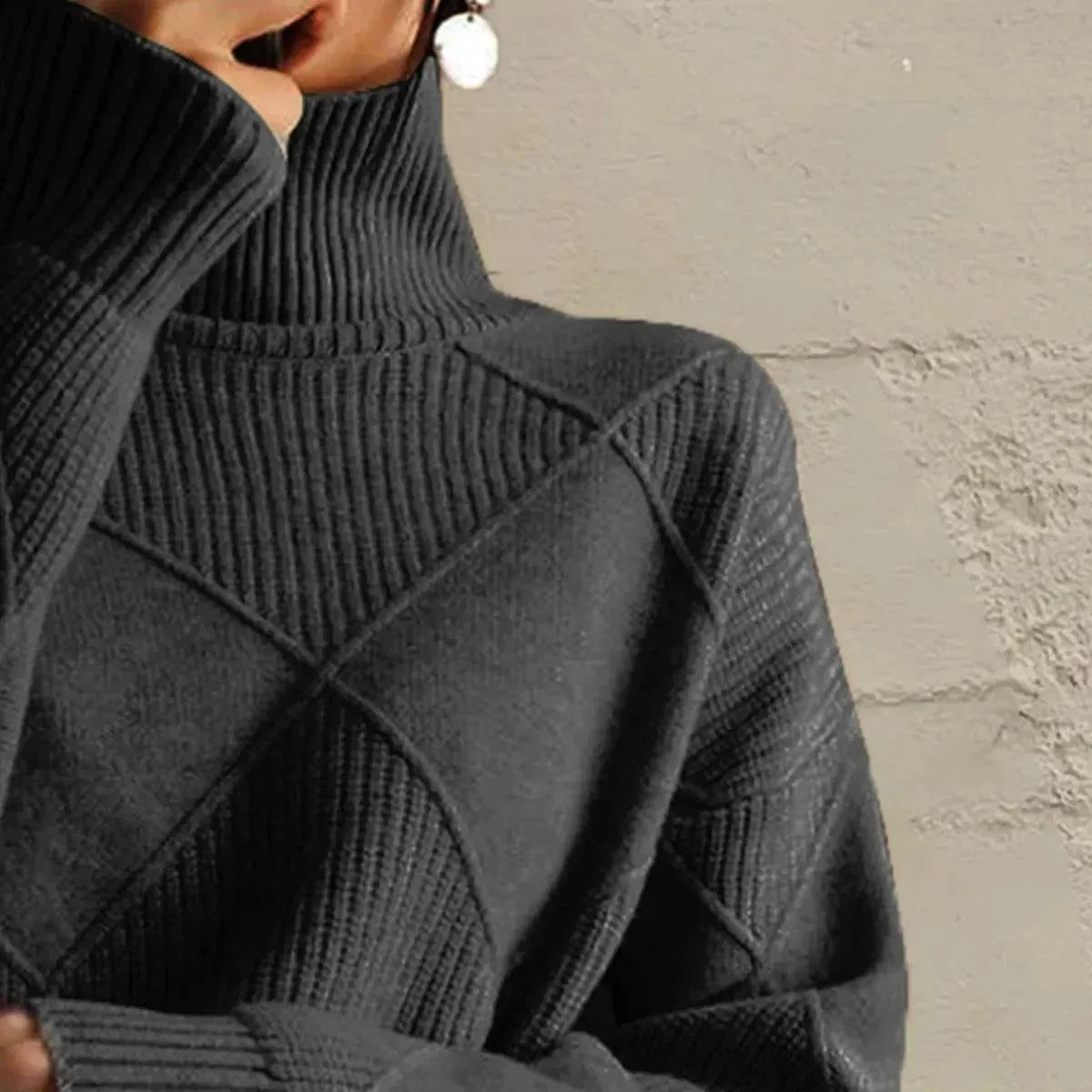 Geometric Turtleneck Long Sleeve Sweater - Bona Fide Fashion