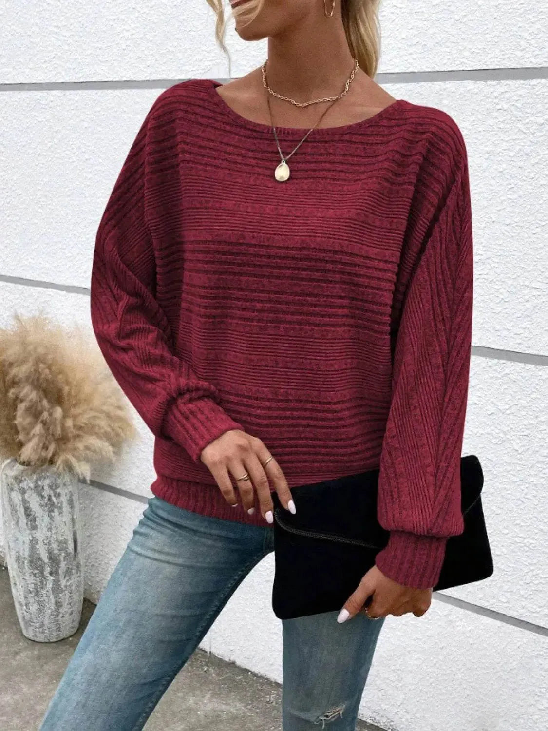 Full Size Round Neck Long Sleeve Top - Bona Fide Fashion
