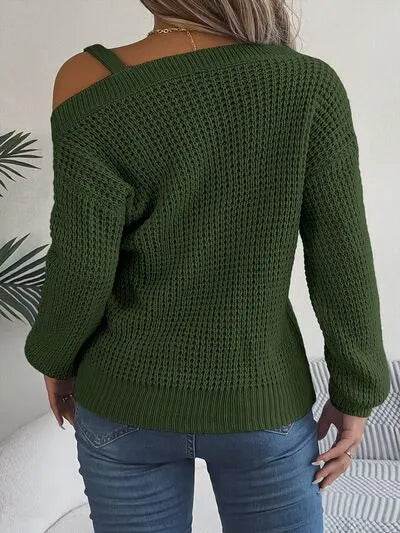 Asymmetrical Neck Long Sleeve Sweater - Bona Fide Fashion