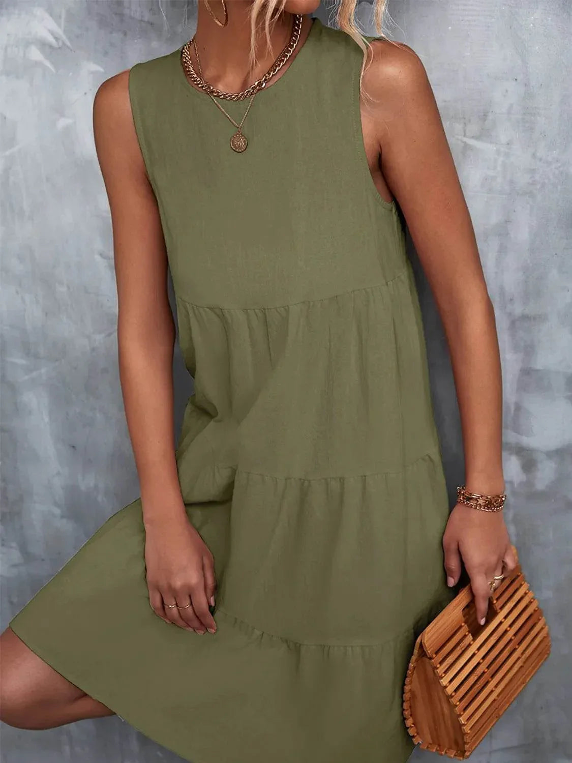Tiered Round Neck Sleeveless Mini Tank Dress - Bona Fide Fashion