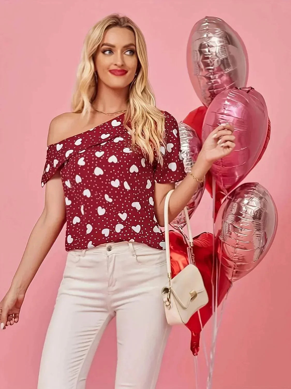 Heart One Shoulder Short Sleeve T-Shirt - Bona Fide Fashion