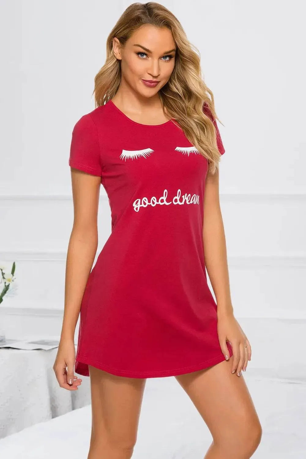 Graphic Round Neck Short Sleeve Lounge Dress - Bona Fide Fashion