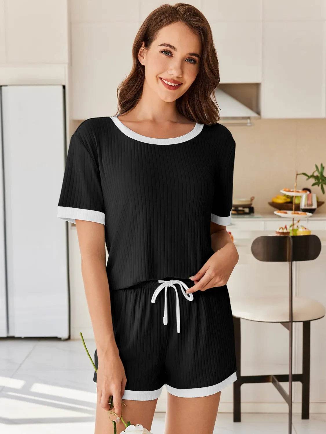 Ribbed Short Sleeve Top and Shorts Set - Bona Fide Fashion