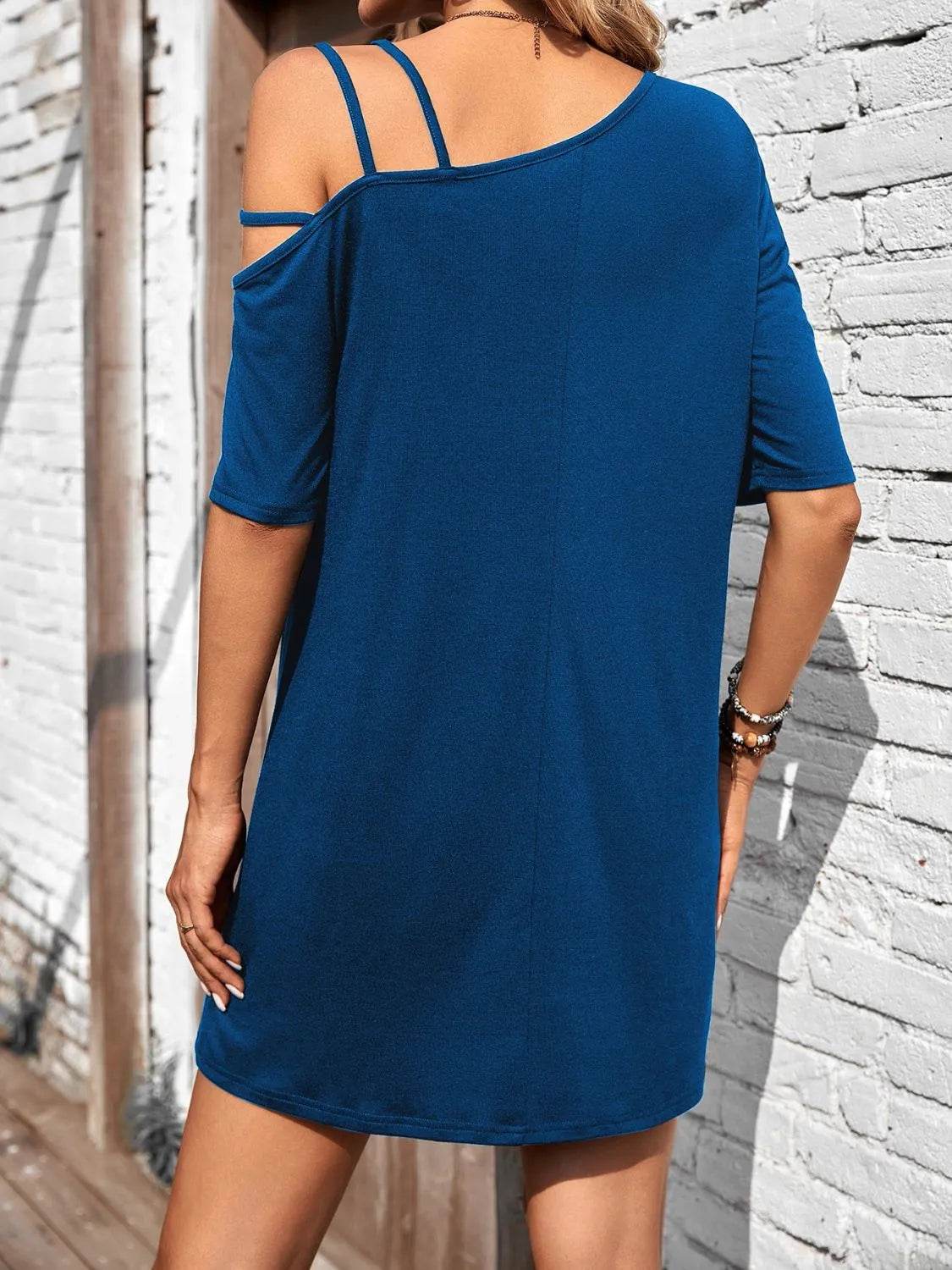 Asymmetrical Neck Half Sleeve Mini Dress - Bona Fide Fashion