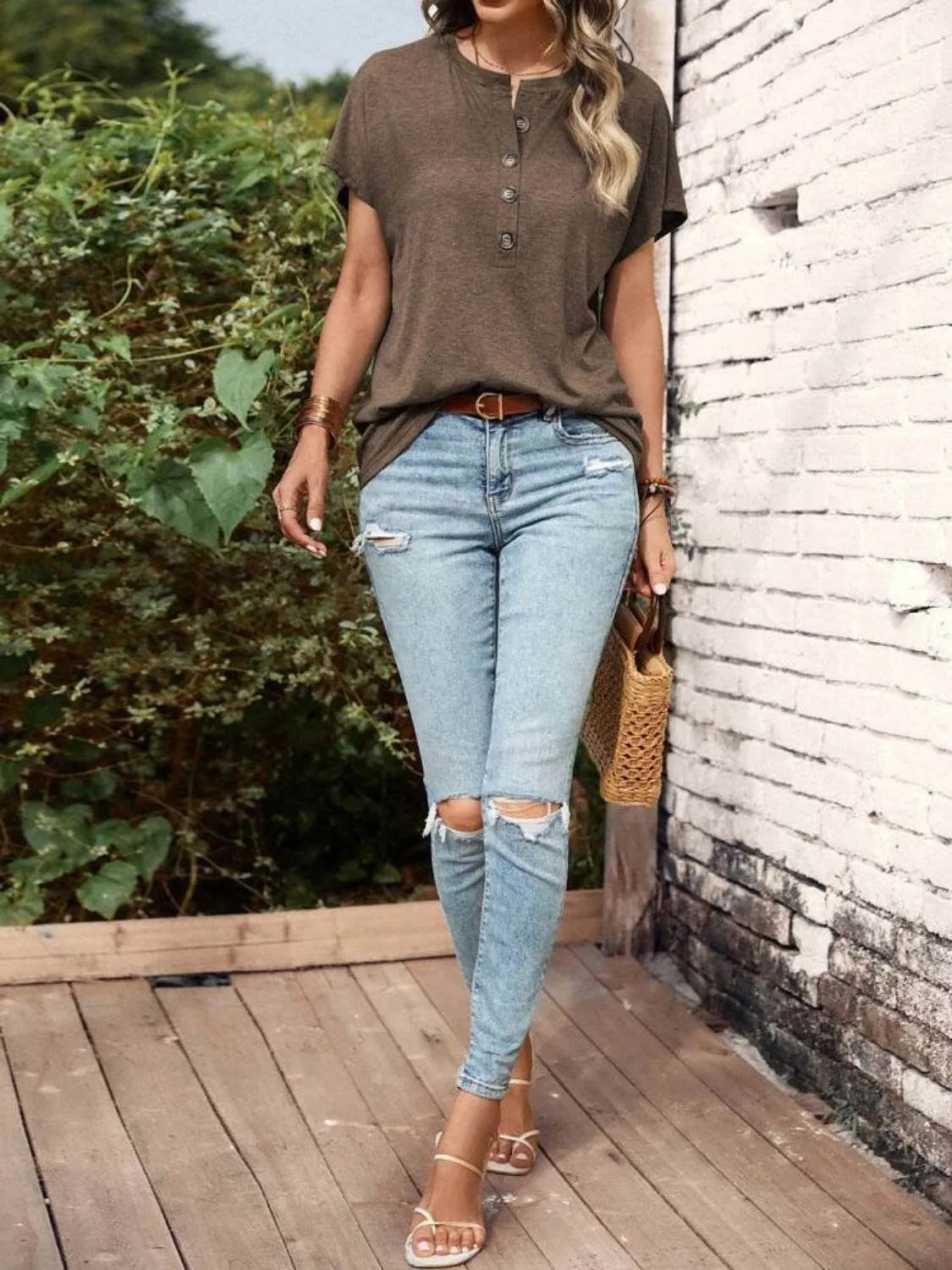 Half Button Short Sleeve Top - Bona Fide Fashion