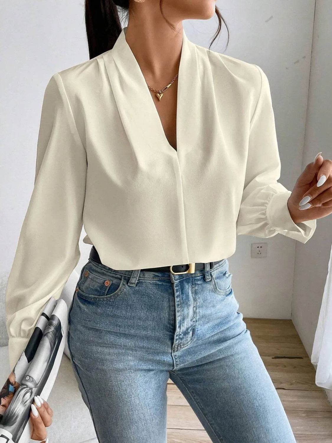 V Neck Long Sleeve Top - Bona Fide Fashion