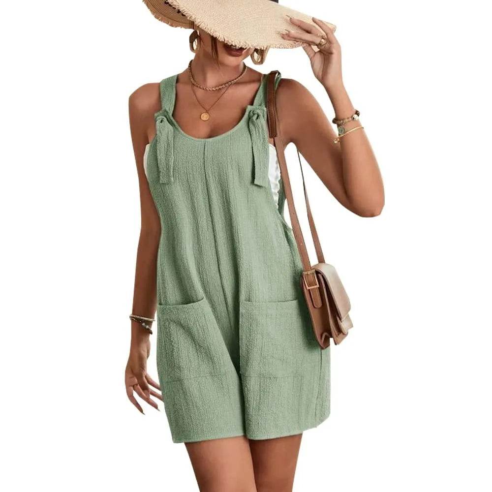 EGUGYDW Summer Rompers for Women Wide Leg Jumpsuit with Pockets Womens Jumpers and Rompers Casual Womens Rompers Army green XS - Bona Fide Fashion