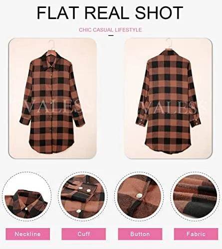EVALESS Color Block Plaid Shacket Jackets for Women Sexy V Neck Outfits Long Sleeve Button Down Lightweight Flannel Shirts Jackets Cardigans Coats With Pockets Brown X-Large - Bona Fide Fashion