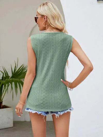 Eyelet Lace Detail V-Neck Tank - Bona Fide Fashion