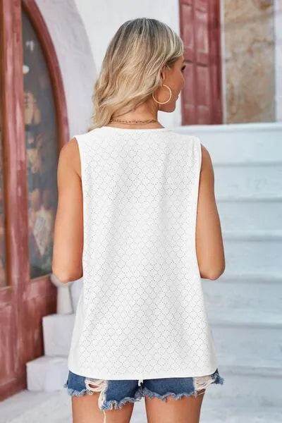 Eyelet Open Front Sleeveless Cardigan - Bona Fide Fashion