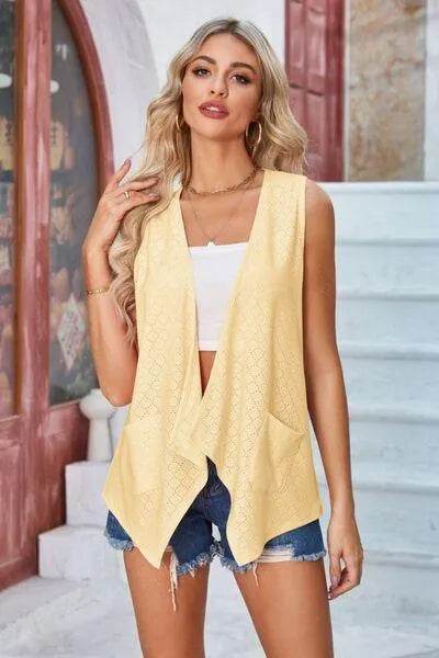 Eyelet Open Front Sleeveless Cardigan - Bona Fide Fashion
