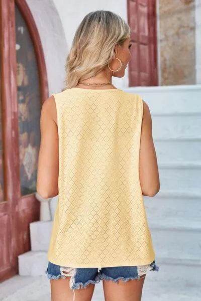 Eyelet Open Front Sleeveless Cardigan - Bona Fide Fashion