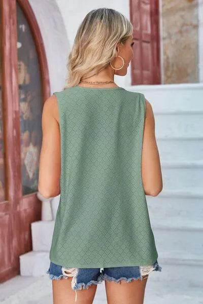 Eyelet Open Front Sleeveless Cardigan - Bona Fide Fashion