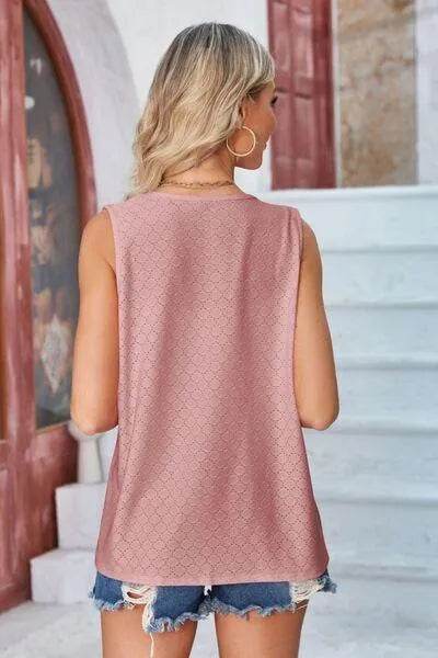 Eyelet Open Front Sleeveless Cardigan - Bona Fide Fashion
