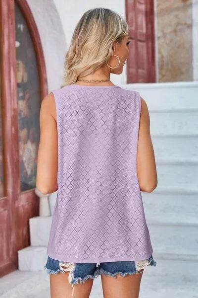 Eyelet Open Front Sleeveless Cardigan - Bona Fide Fashion