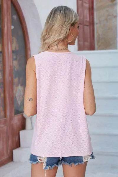 Eyelet Open Front Sleeveless Cardigan - Bona Fide Fashion