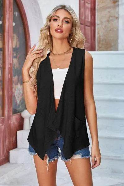 Eyelet Open Front Sleeveless Cardigan - Bona Fide Fashion