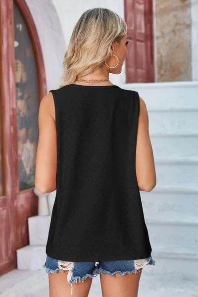 Eyelet Open Front Sleeveless Cardigan - Bona Fide Fashion