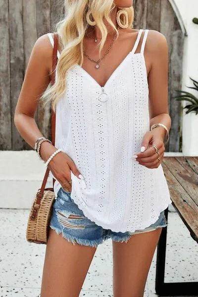 Eyelet V-Neck Double Strap Cami - Bona Fide Fashion