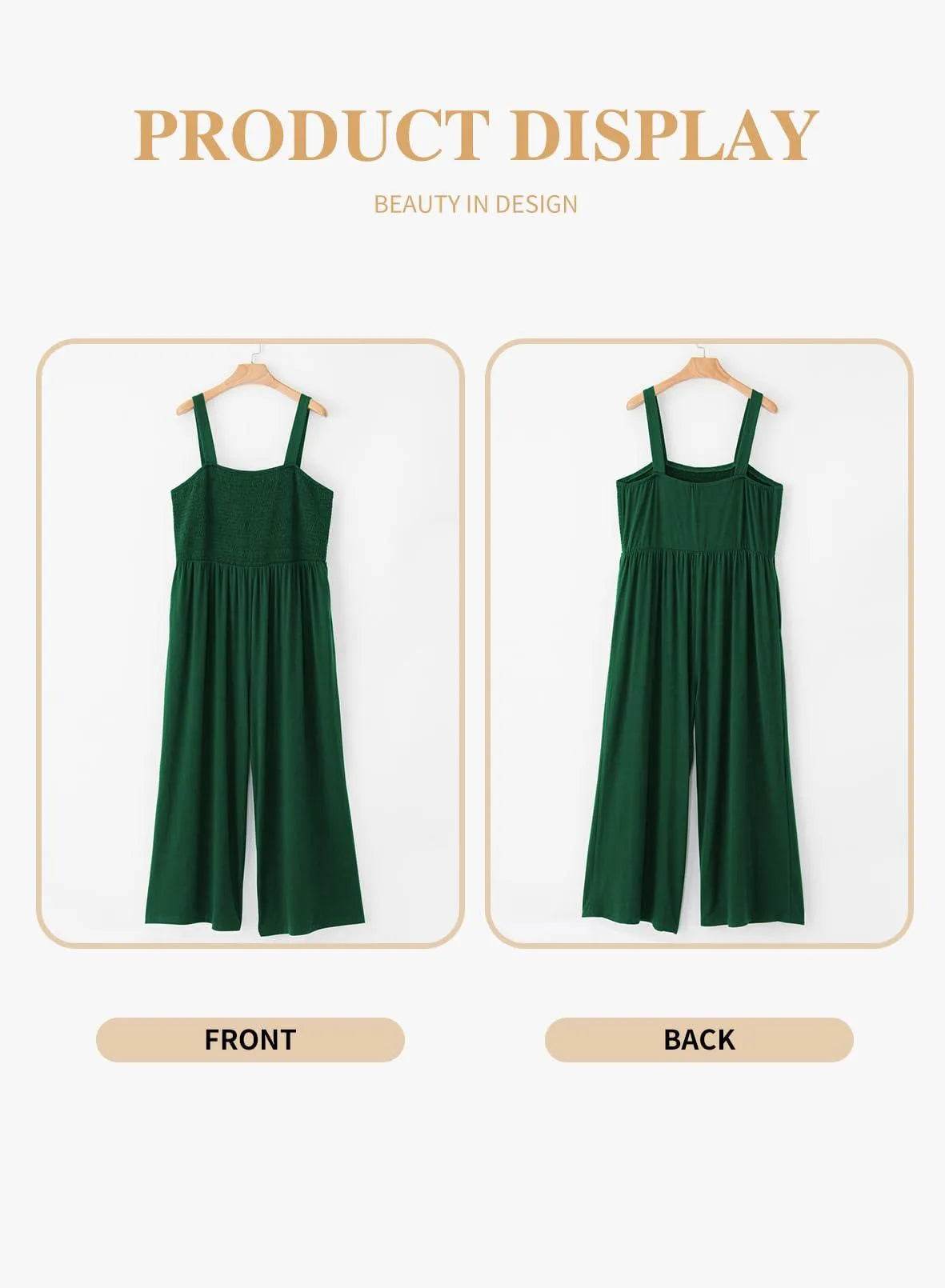 Eytino Womens Plus size Overalls Sleeveless Stretchy Wide Leg Pants Romper Jumpsuit with Pockets,3X Blackish Green - Bona Fide Fashion