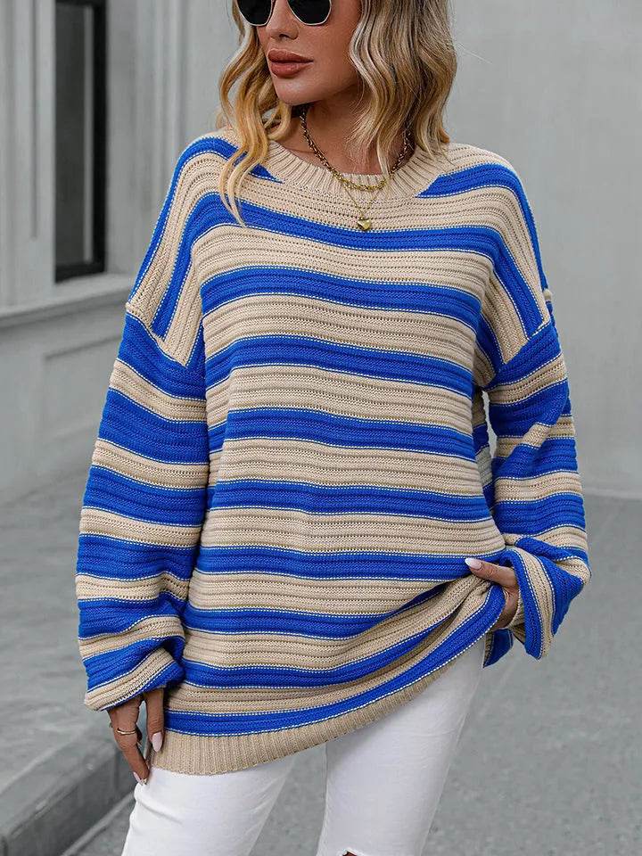 Striped Dropped Shoulder Sweater - Bona Fide Fashion