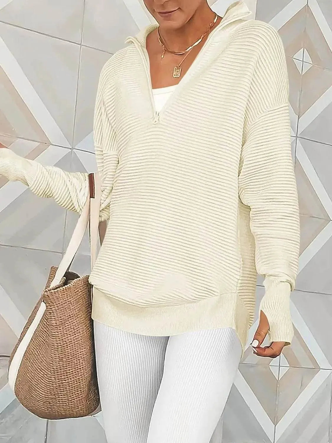Half Zip Long Sleeve Knit Top - Bona Fide Fashion