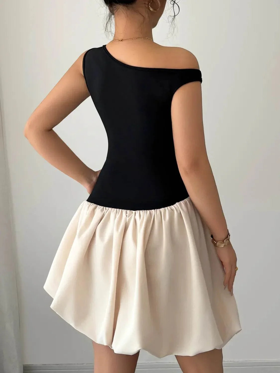 Contrast Single Shoulder Mini Tank Dress - Bona Fide Fashion