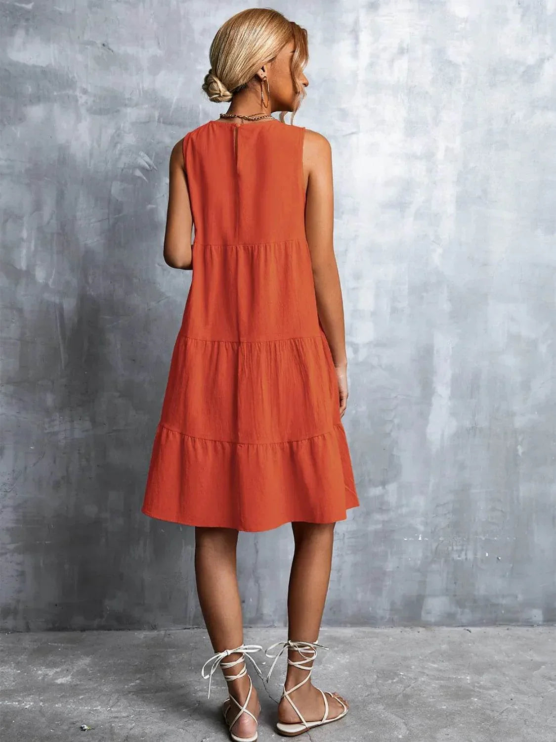 Tiered Round Neck Sleeveless Mini Tank Dress - Bona Fide Fashion