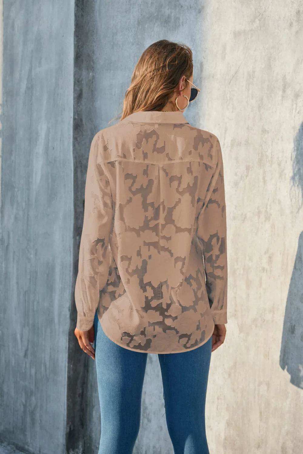 Full Size Collared Neck Long Sleeve Shirt Plus Size - Bona Fide Fashion