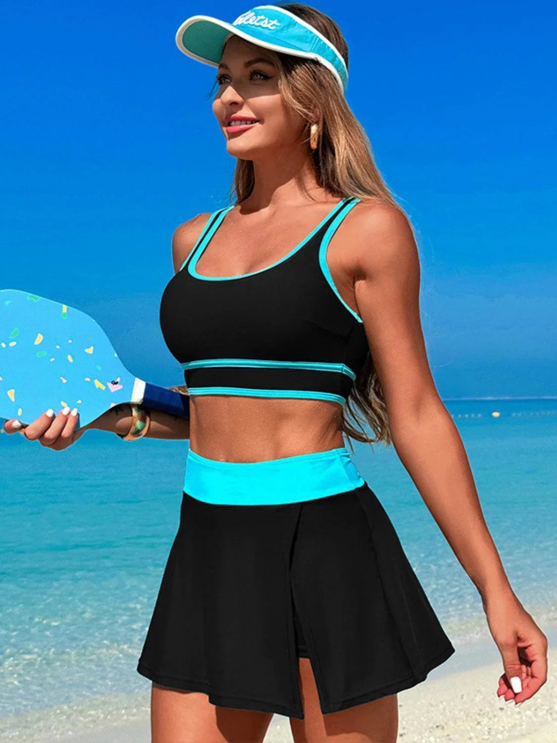Scoop Neck Top and Skort Swim Set - Bona Fide Fashion
