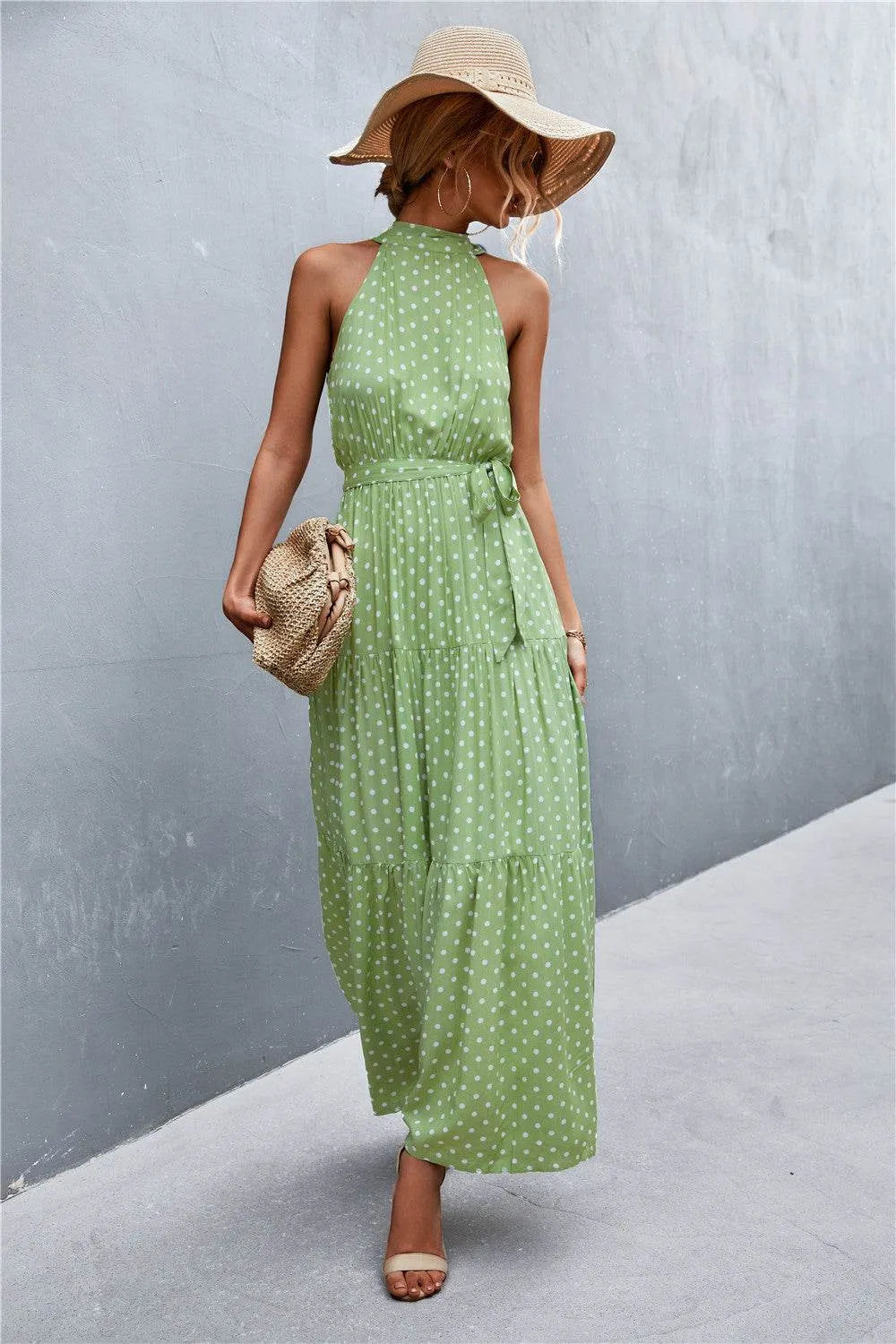 Printed Sleeveless Tie Waist Maxi Dress - Bona Fide Fashion