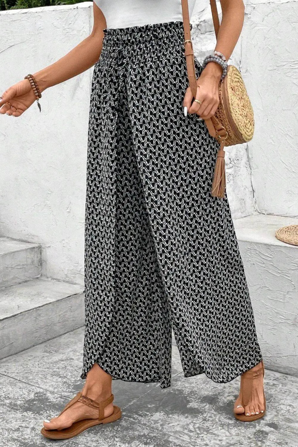 Slit Printed Wide leg Pants - Bona Fide Fashion