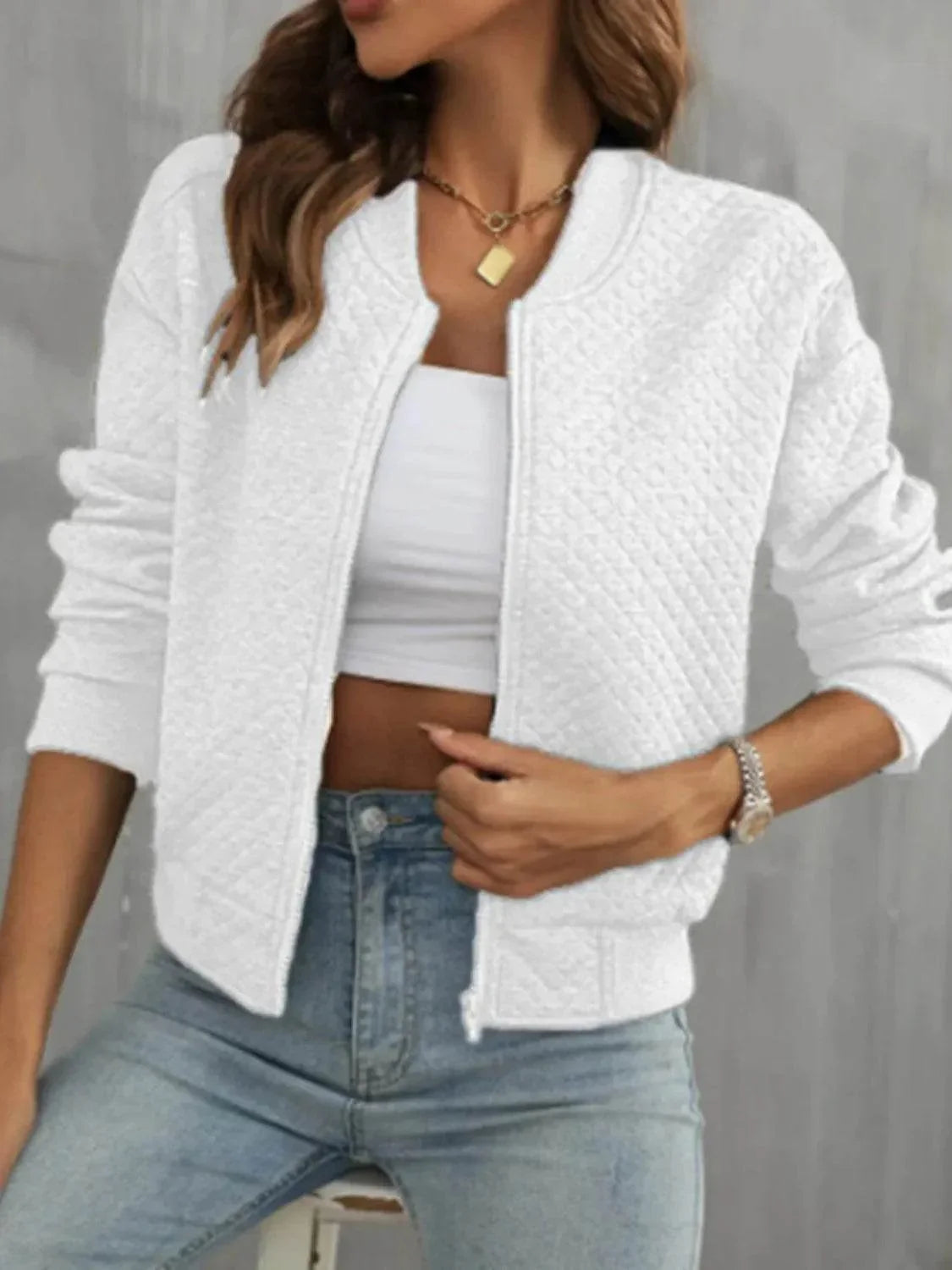 Zip Up Long Sleeve Jacket - Bona Fide Fashion