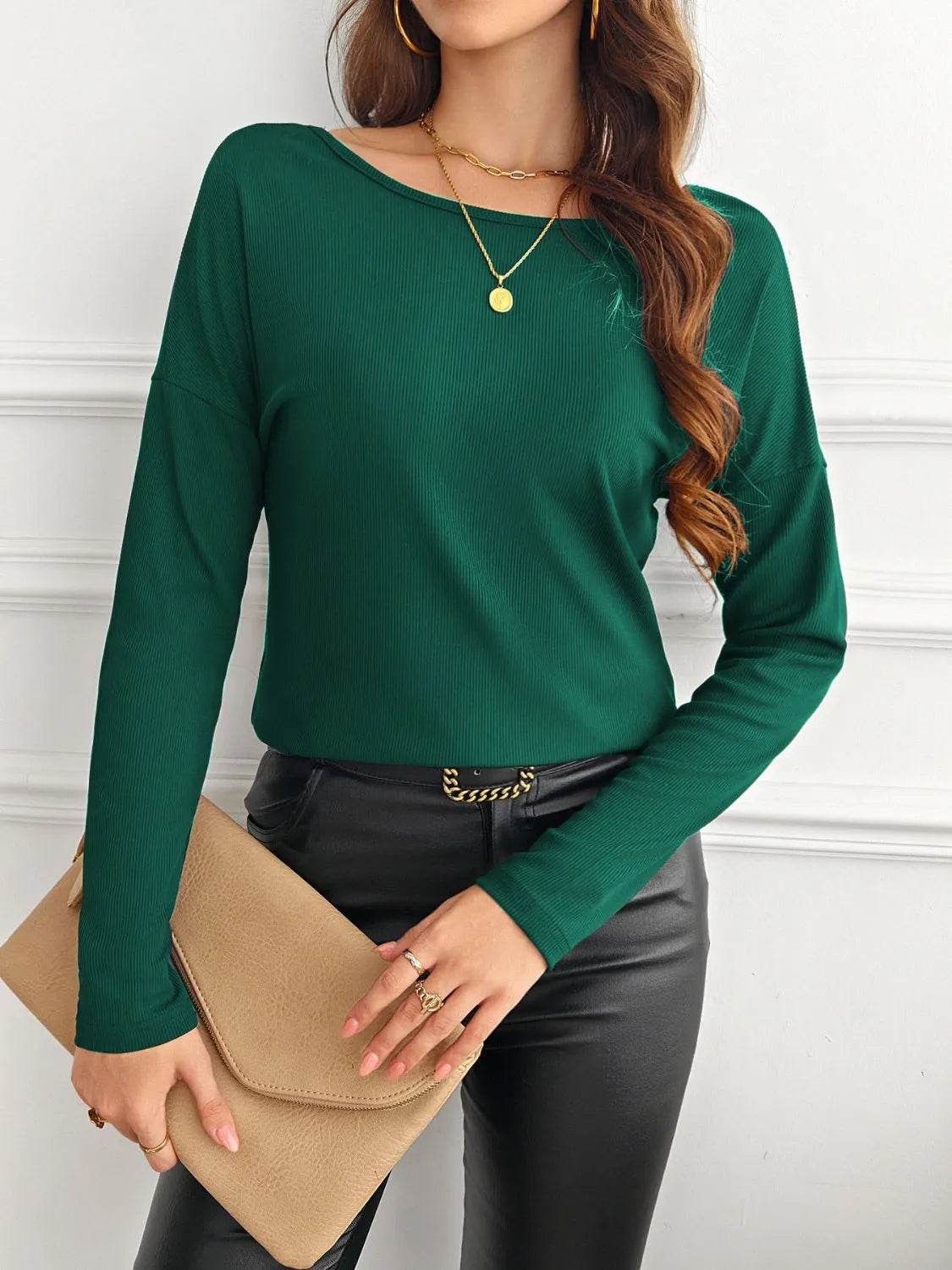 Lace Detail Butterfly Back Round Neck Long Sleeve T-Shirt - Bona Fide Fashion