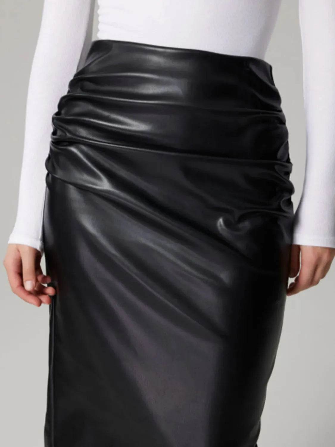 Slit Back Ruched Midi Skirt - Bona Fide Fashion