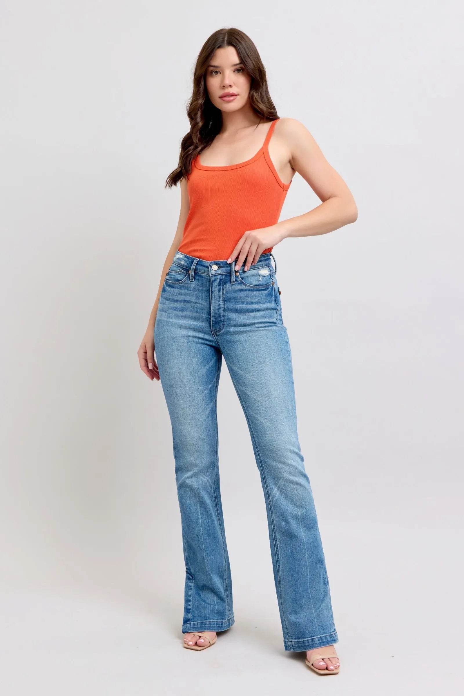Judy Blue HW Tummy Control Vintage Wash Side Slit Slim Boot Jeans - Bona Fide Fashion