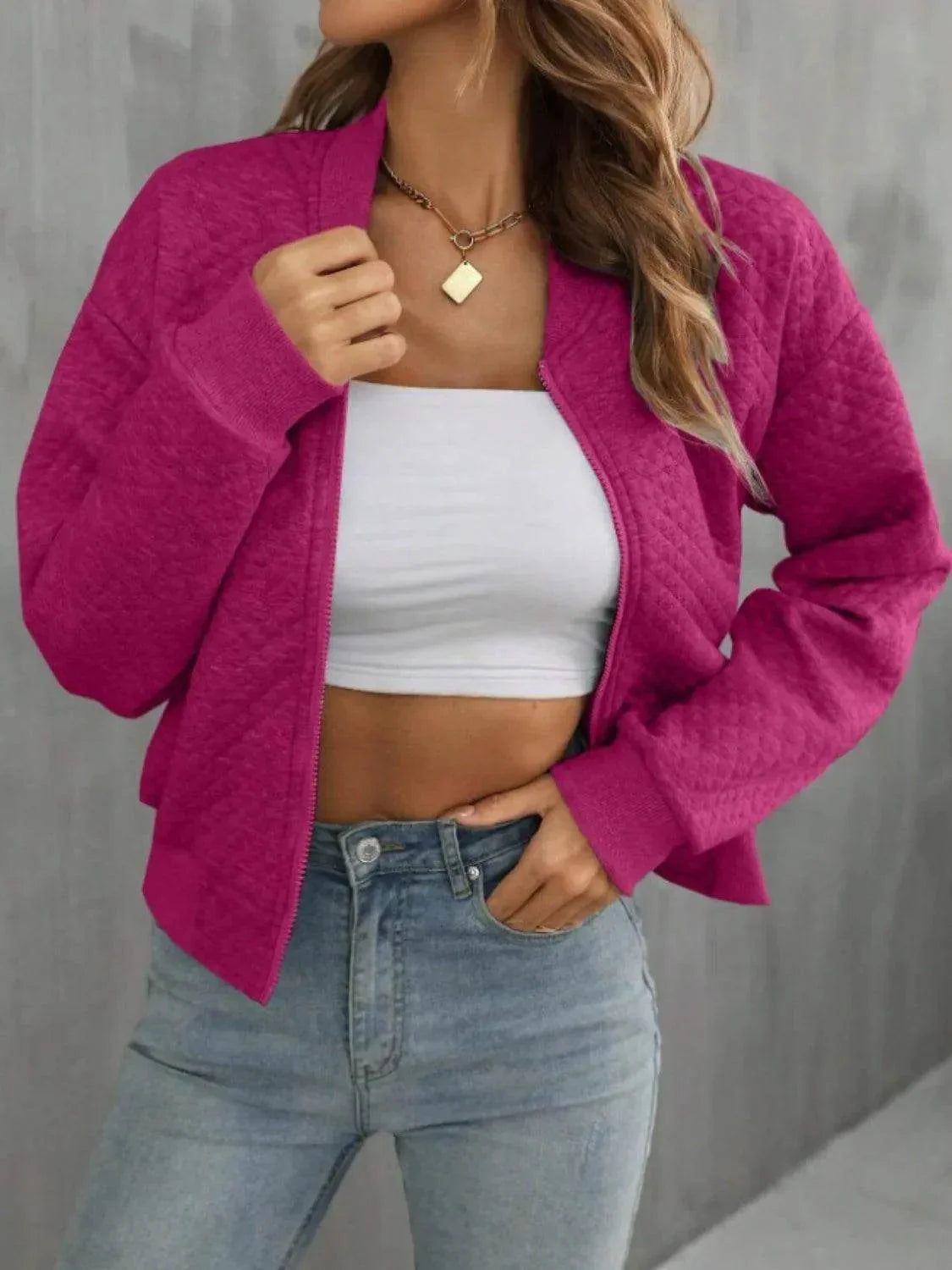 Zip Up Long Sleeve Jacket - Bona Fide Fashion